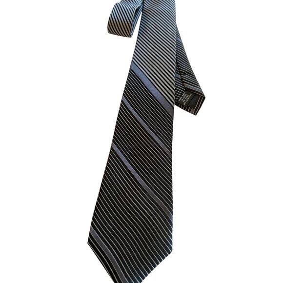 George Mens Black & Gray Striped Neck Tie - Picture 1 of 4